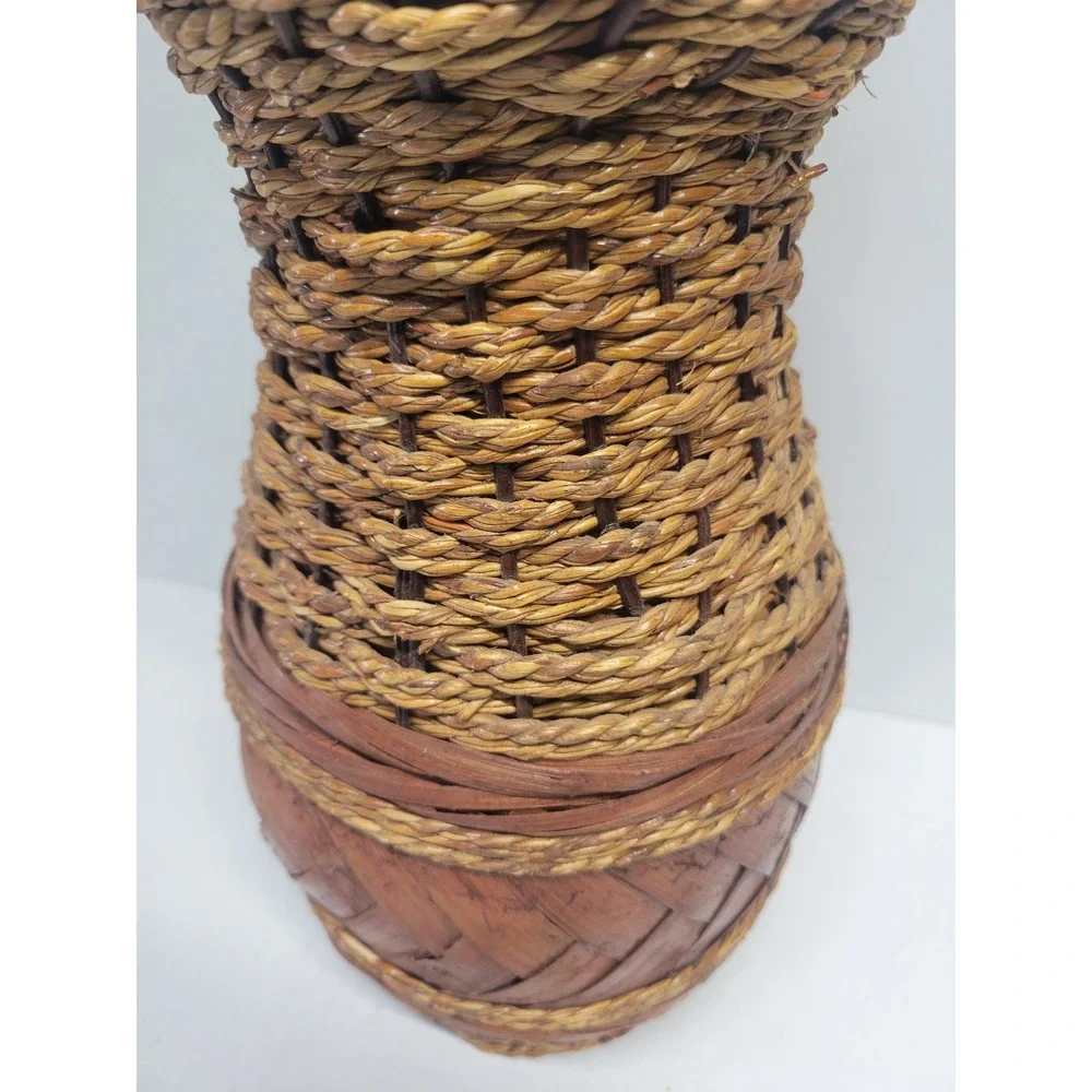 Rustic Woven Seagrass and Bamboo Wrapped Clay pottery. Vase Decorative‎ Urn